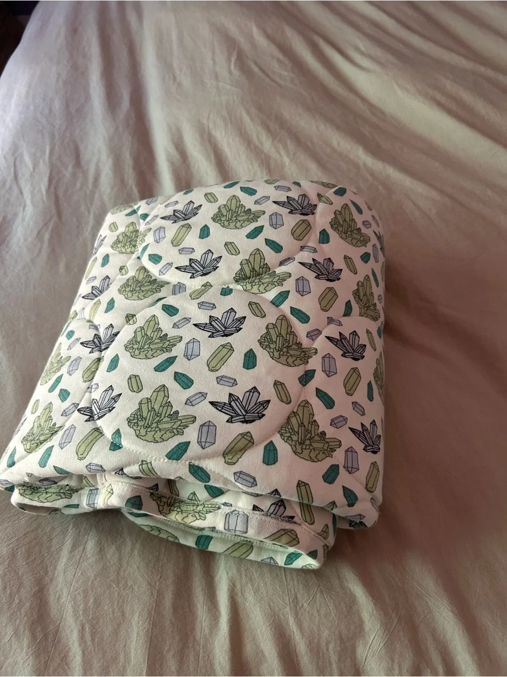 kate quinn White Throw Blanket with Green and Teal Crystal Print